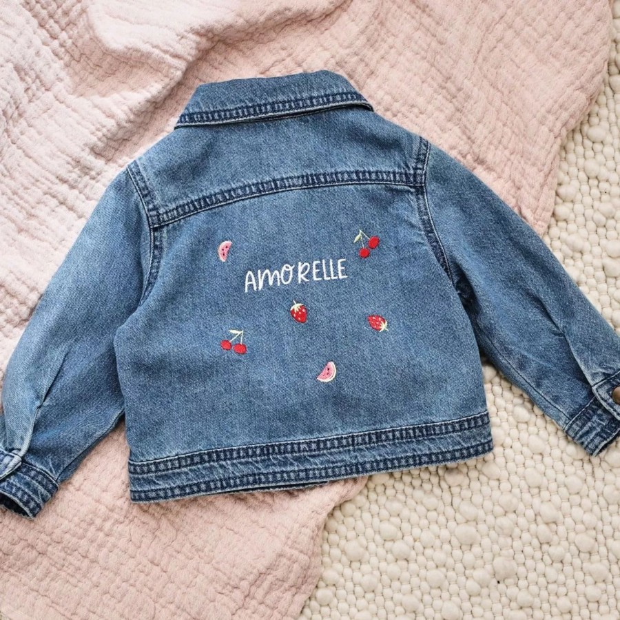 Kids (2-7Yrs) My 1st Years Kids Outfits | Personalised Red Fruit Denim Jacket