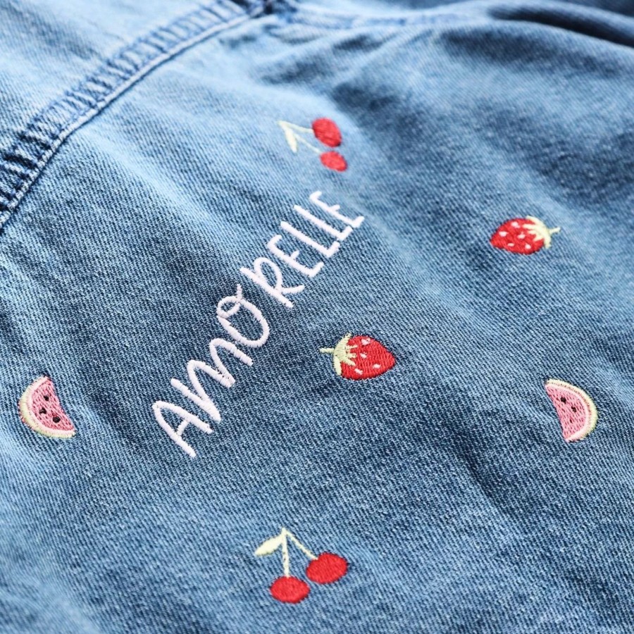 Kids (2-7Yrs) My 1st Years Kids Outfits | Personalised Red Fruit Denim Jacket