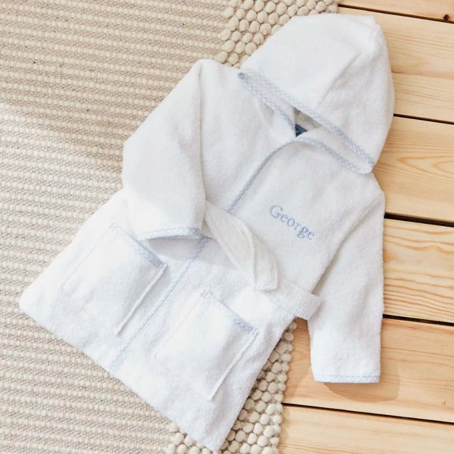 Kids (2-7Yrs) My 1st Years Kids Swim & Beach | Personalised Blue Gingham Trim Towelling Robe