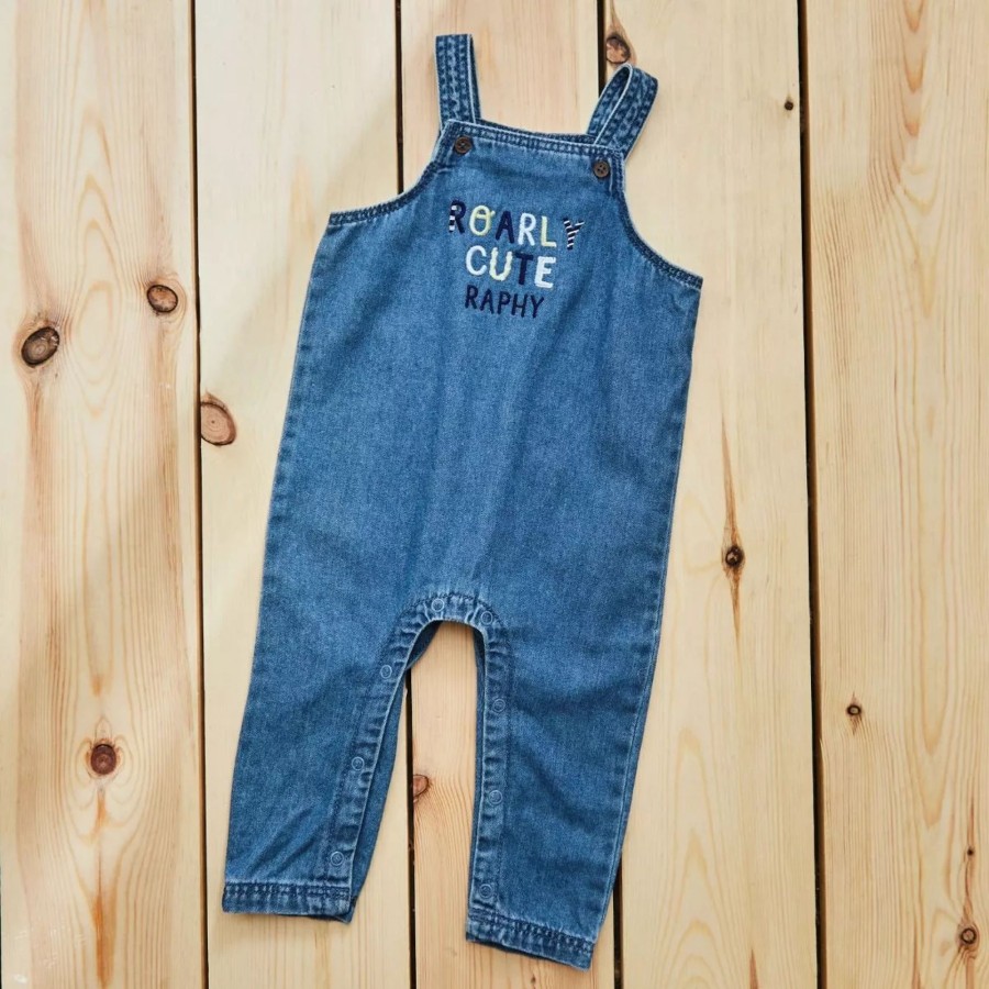 Kids (2-7Yrs) My 1st Years Kids Denim Collection | Personalised Boys Roarly Cute Denim Dungarees