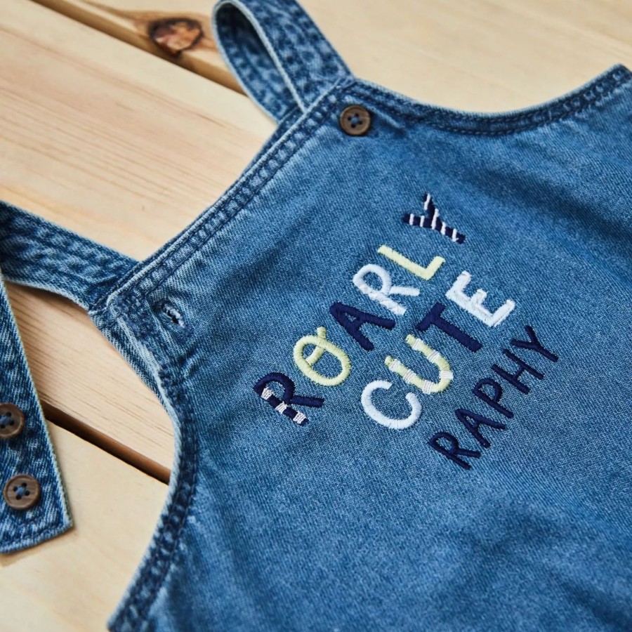 Kids (2-7Yrs) My 1st Years Kids Denim Collection | Personalised Boys Roarly Cute Denim Dungarees