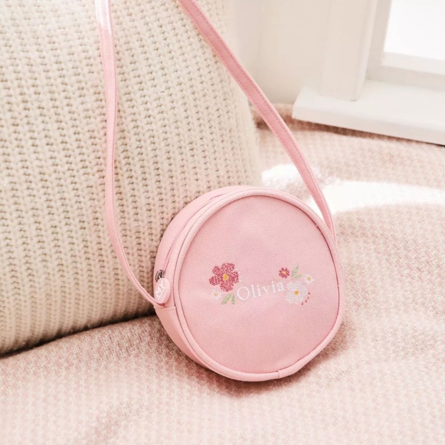 Kids (2-7Yrs) My 1st Years Kids Handbags | Personalised Floral Cross-Stitch Pink Handbag