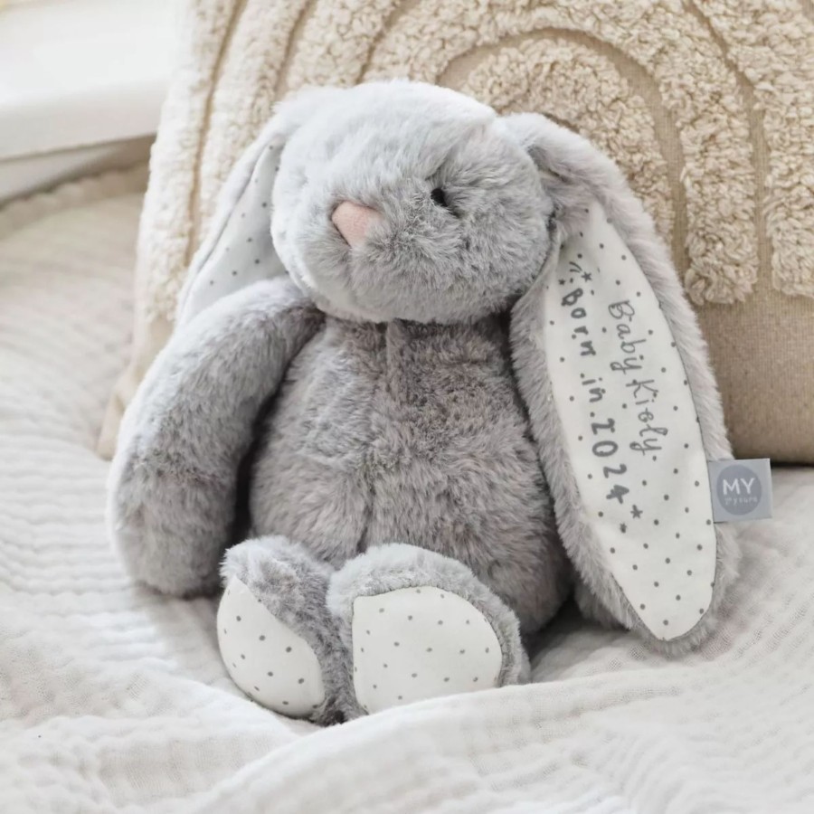 Toys & Books My 1st Years Cuddly Toys | Personalised Born In 2024 Grey Bunny Soft Toy