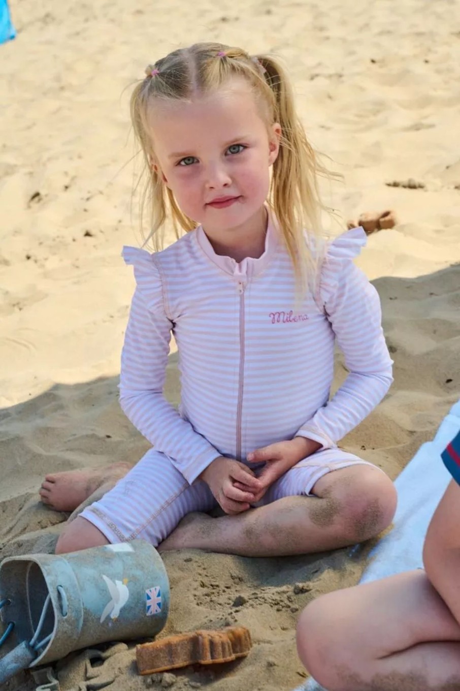 Kids (2-7Yrs) My 1st Years Kids Swim & Beach | Personalised Pink Stripe All-In-One Swimsuit