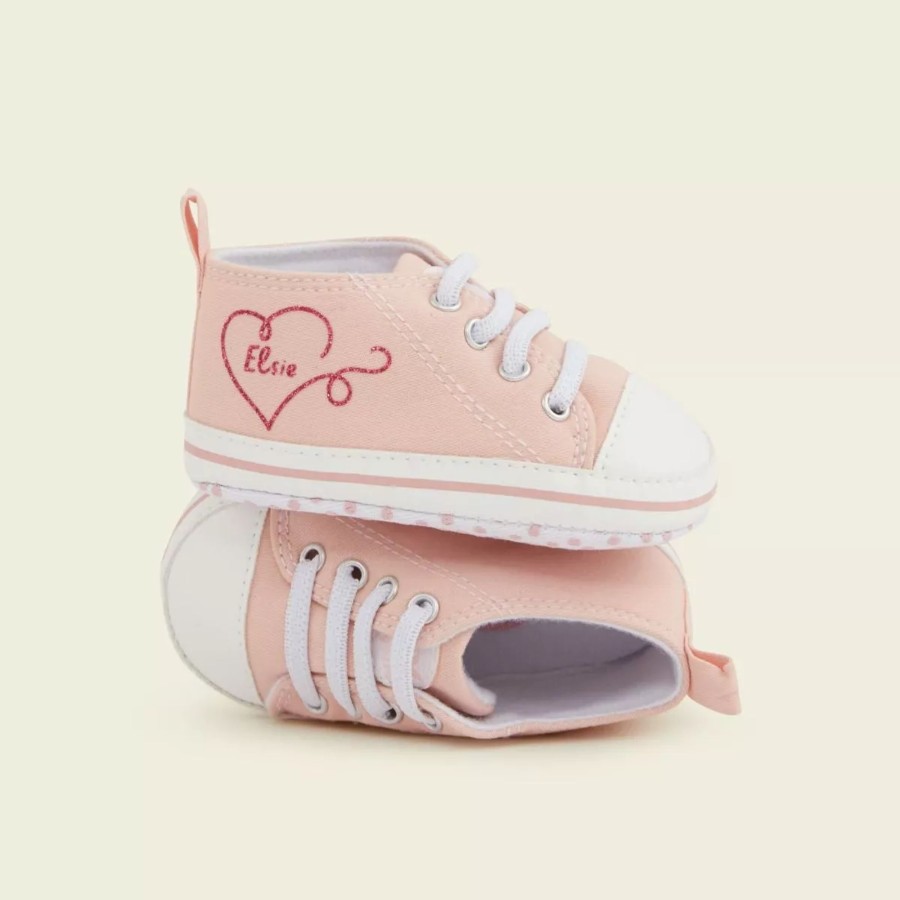 Baby (0-24 Mos) My 1st Years Baby Shoes | Personalised Pink Heart Design Baby High Top Shoes