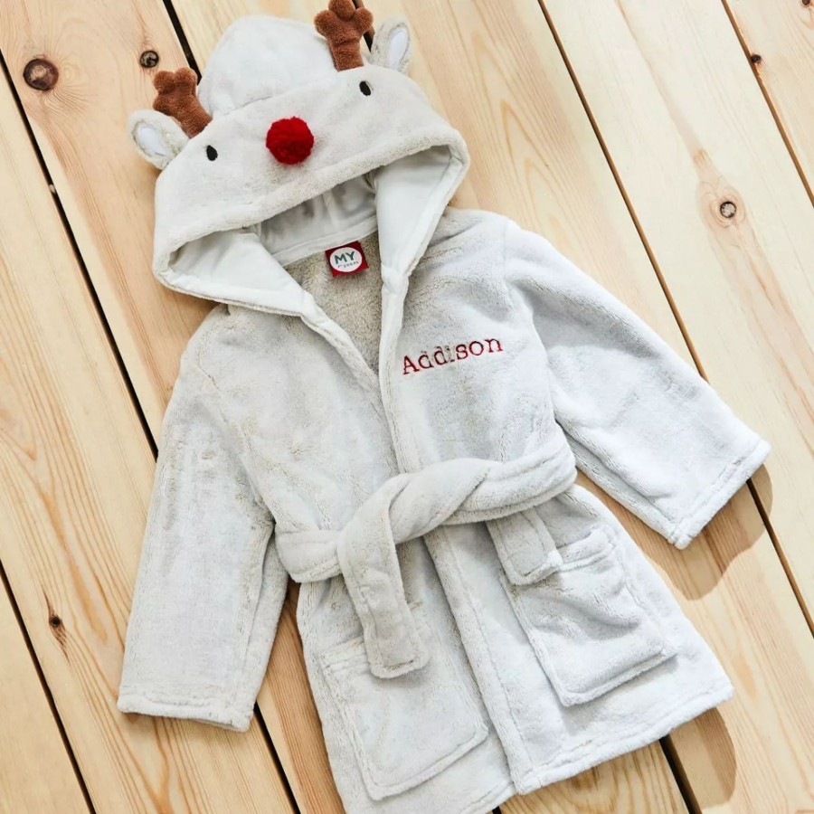 Kids (2-7Yrs) My 1st Years Kids Dressing Gowns | Personalised Reindeer Fleece Dressing Gown