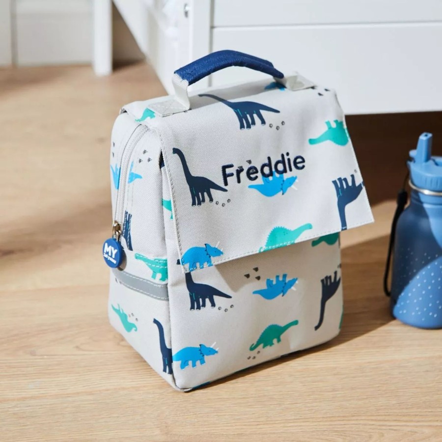 Kids (2-7Yrs) My 1st Years Kids Lunchbags | Personalised Grey Dinosaur Print Lunch Bag