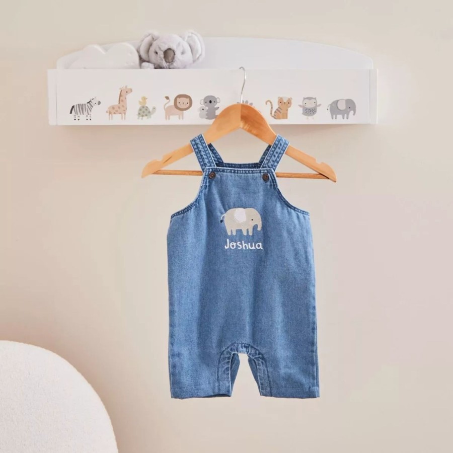 Kids (2-7Yrs) My 1st Years Kids Outfits | Personalised Elephant Design Short Legged Denim Dungarees