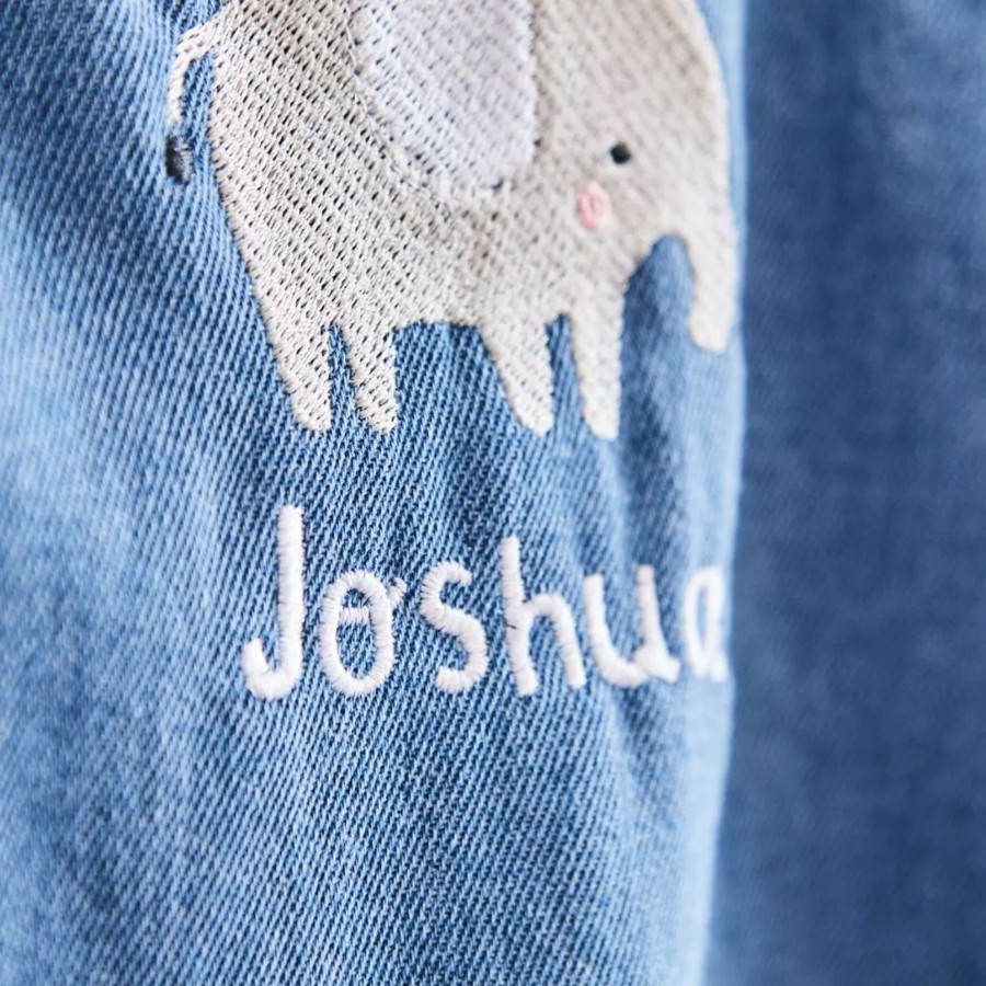 Kids (2-7Yrs) My 1st Years Kids Outfits | Personalised Elephant Design Short Legged Denim Dungarees