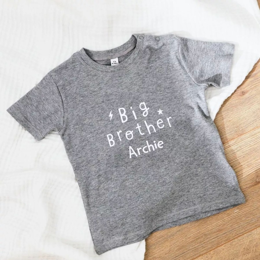 Kids (2-7Yrs) My 1st Years Kids Outfits | Personalised Grey Big Brother T-Shirt