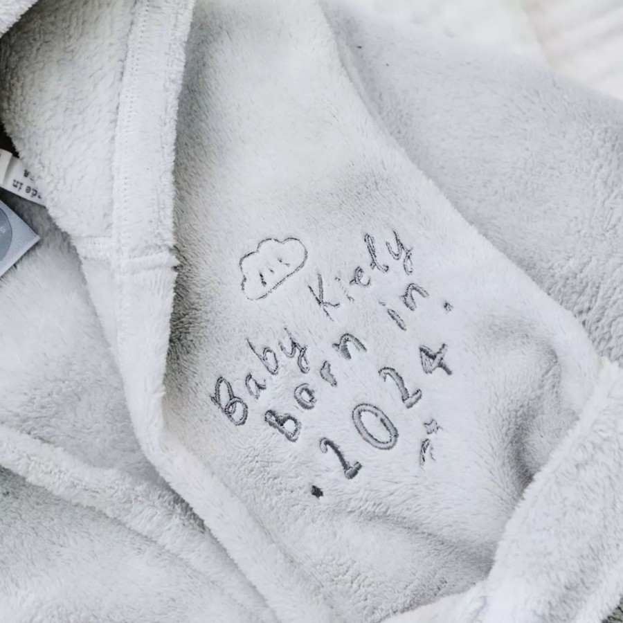 Kids (2-7Yrs) My 1st Years Kids Dressing Gowns | Personalised Born In 2024 Grey Fleece Robe With Ears