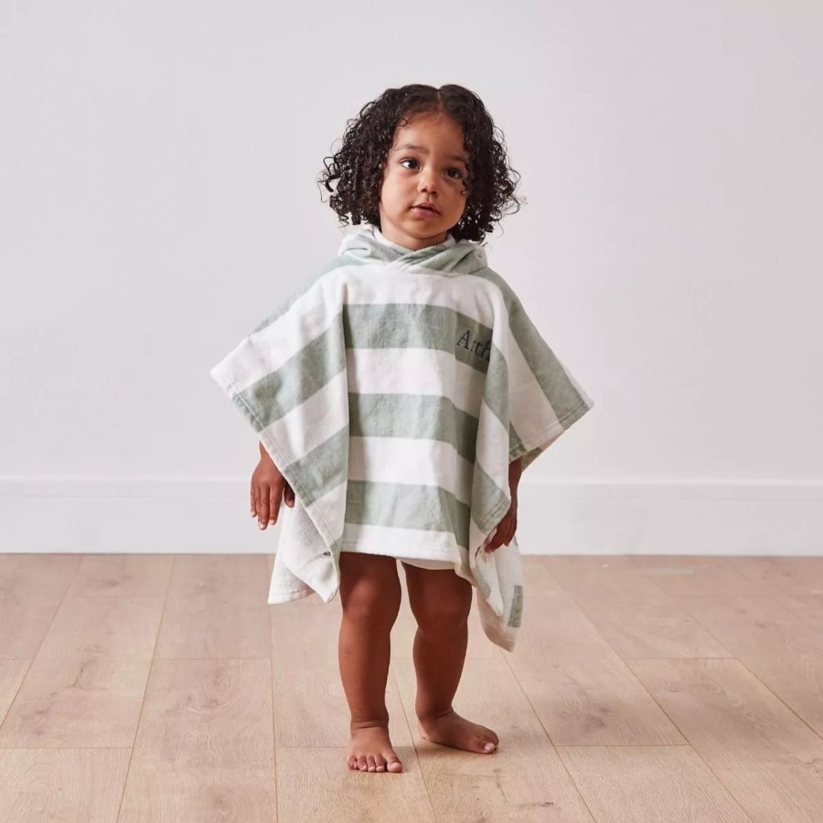 Kids (2-7Yrs) My 1st Years Kids Towels | Personalised Green Striped Towelling Poncho