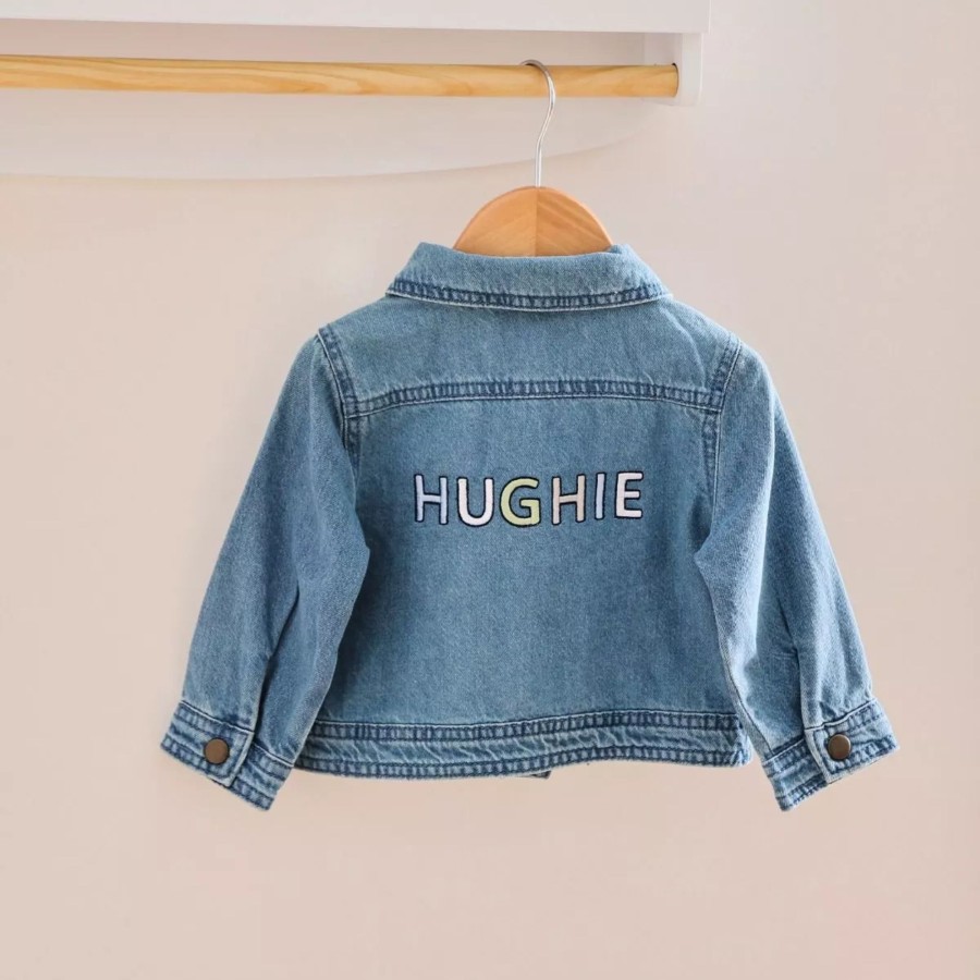 Kids (2-7Yrs) My 1st Years Kids Denim Collection | Personalised Multi-Coloured Letter Patch Denim Jacket