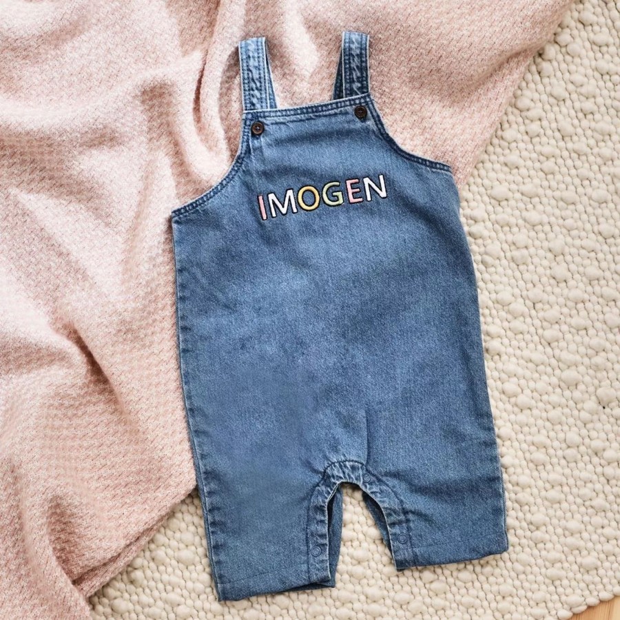 Kids (2-7Yrs) My 1st Years Kids Outfits | Personalised Pastel Letter Patch Short-Legged Denim Dungarees