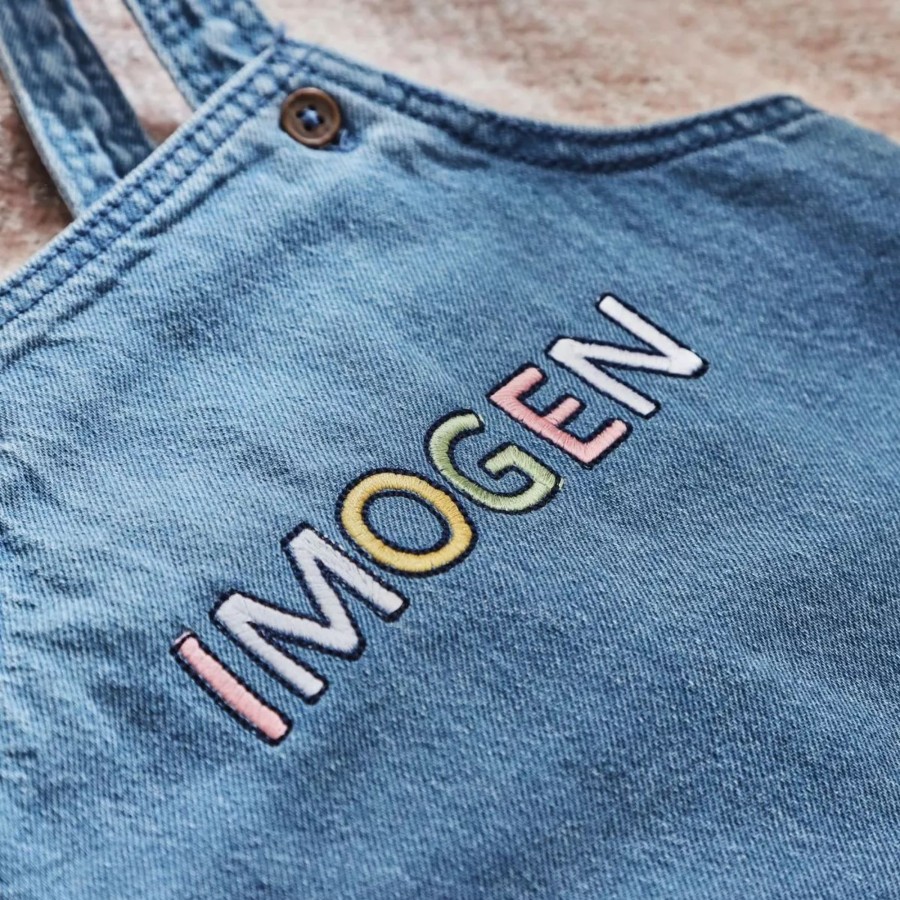 Kids (2-7Yrs) My 1st Years Kids Outfits | Personalised Pastel Letter Patch Short-Legged Denim Dungarees