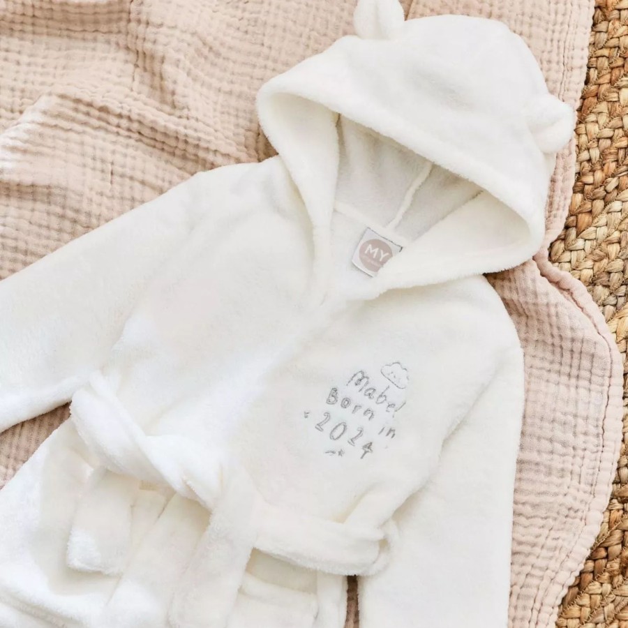 Kids (2-7Yrs) My 1st Years Kids Dressing Gowns | Personalised Born In 2024 Ivory Fleece Robe With Ears