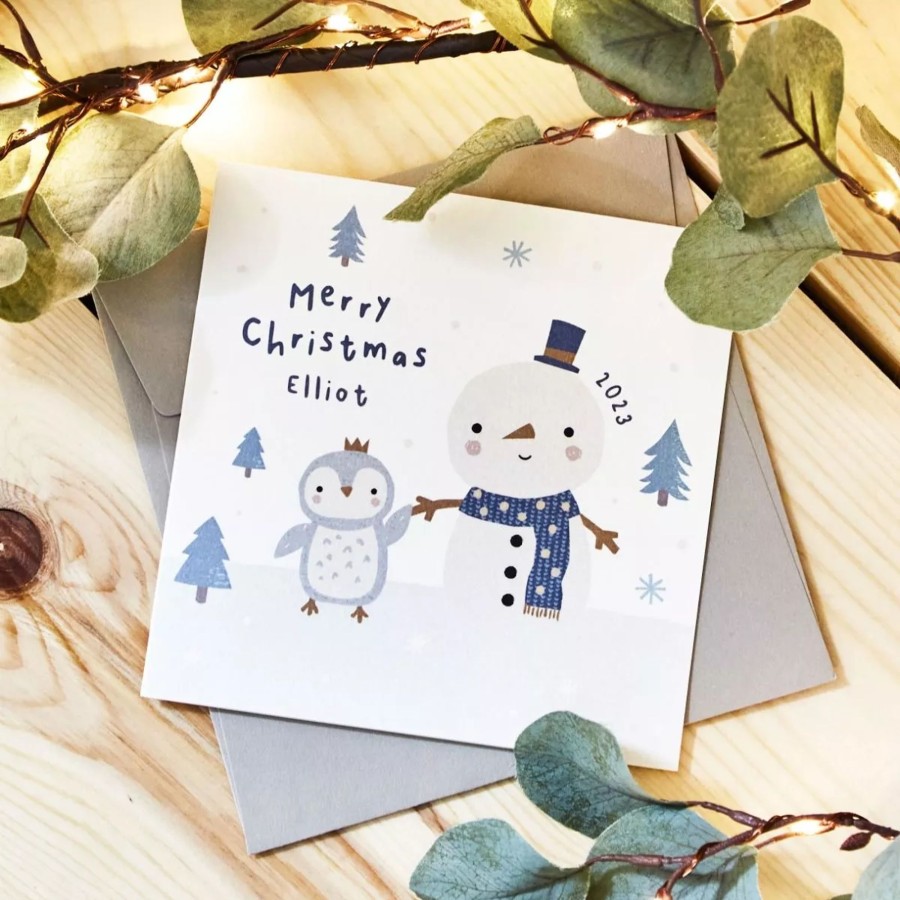 Gifts My 1st Years Greetings Cards | Personalised Snowman And Penguin Christmas Card