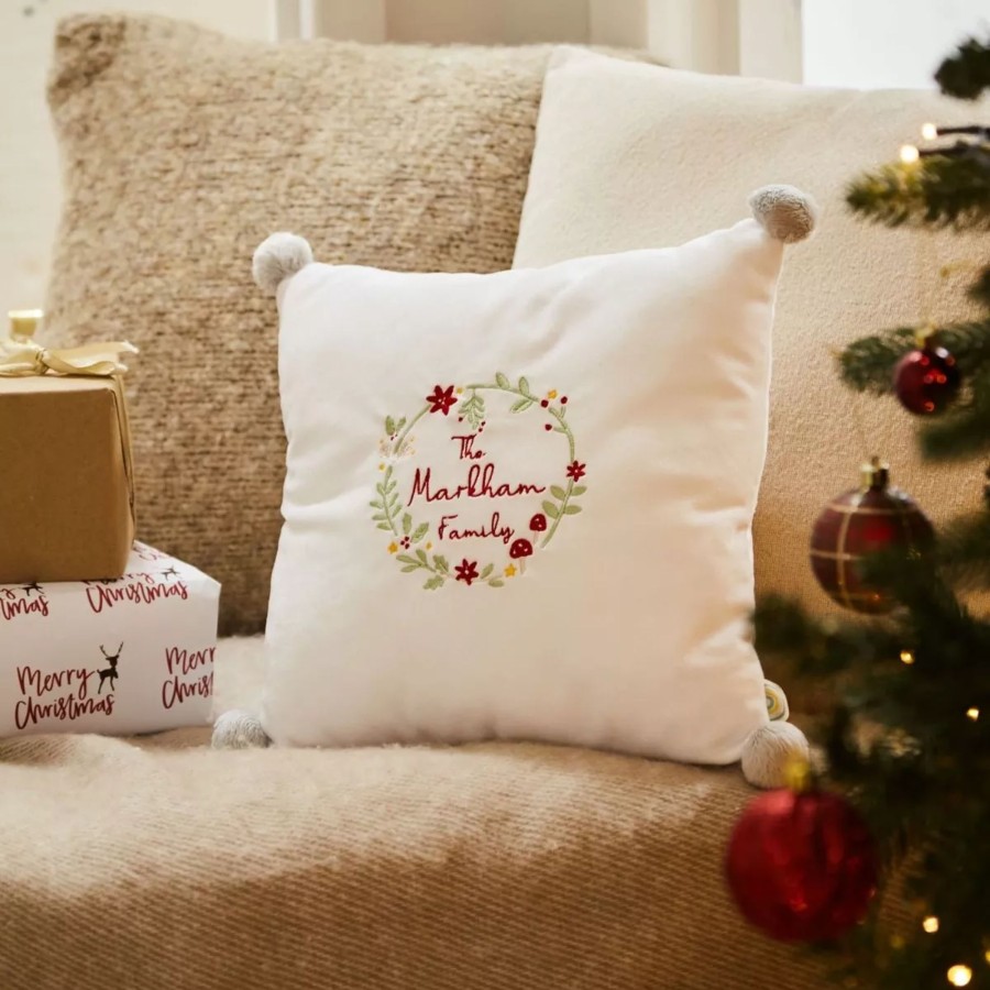 Furniture My 1st Years Room Accessories | Personalised Family Wreath Embroidered Cushion