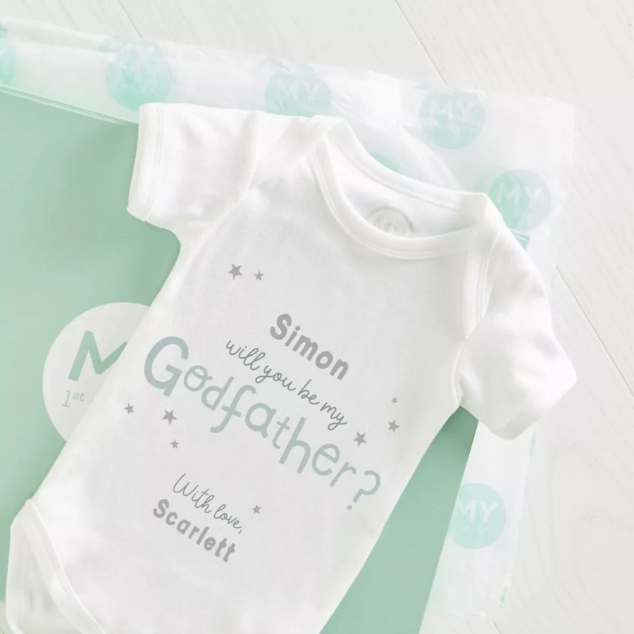 Baby (0-24 Mos) My 1st Years All Baby Clothing | Personalised Will You Be My Godfather White Bodysuit