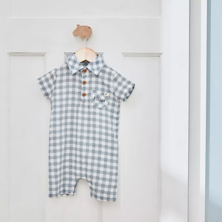 Baby (0-24 Mos) My 1st Years All Baby Clothing | Personalised Grey Plaid Polo Romper