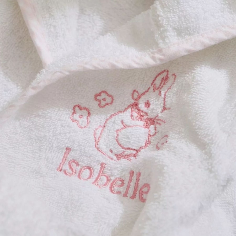 Kids (2-7Yrs) Peter Rabbit Kids Towels | Personalised Pink Gingham Trim Flopsy Rabbit Towelling Robe