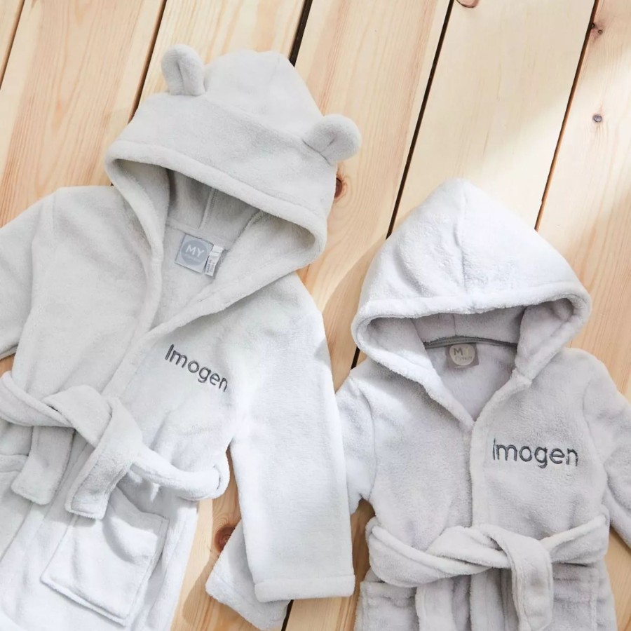 Kids (2-7Yrs) My 1st Years Kids Dressing Gowns | Personalised Grey Hooded Fleece Robe