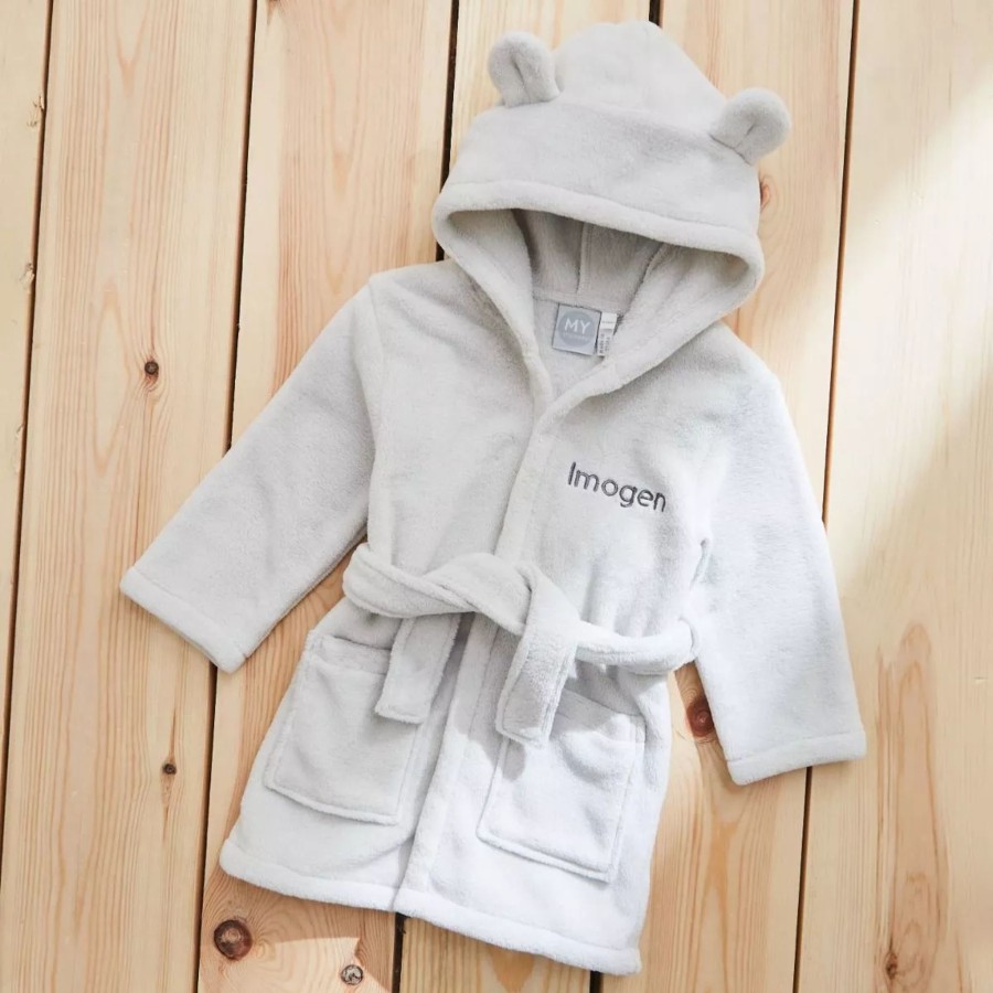 Kids (2-7Yrs) My 1st Years Kids Dressing Gowns | Personalised Grey Hooded Fleece Robe