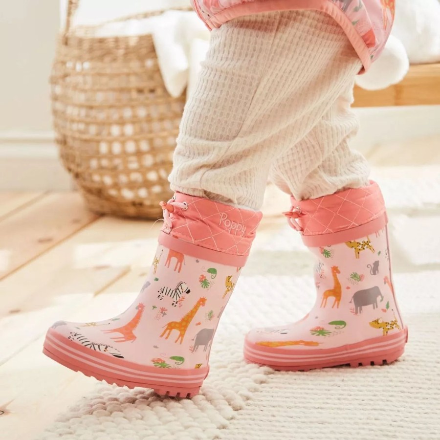 Kids (2-7Yrs) My 1st Years Kids Welly Boots | Personalised Pink Safari Print Welly Boots