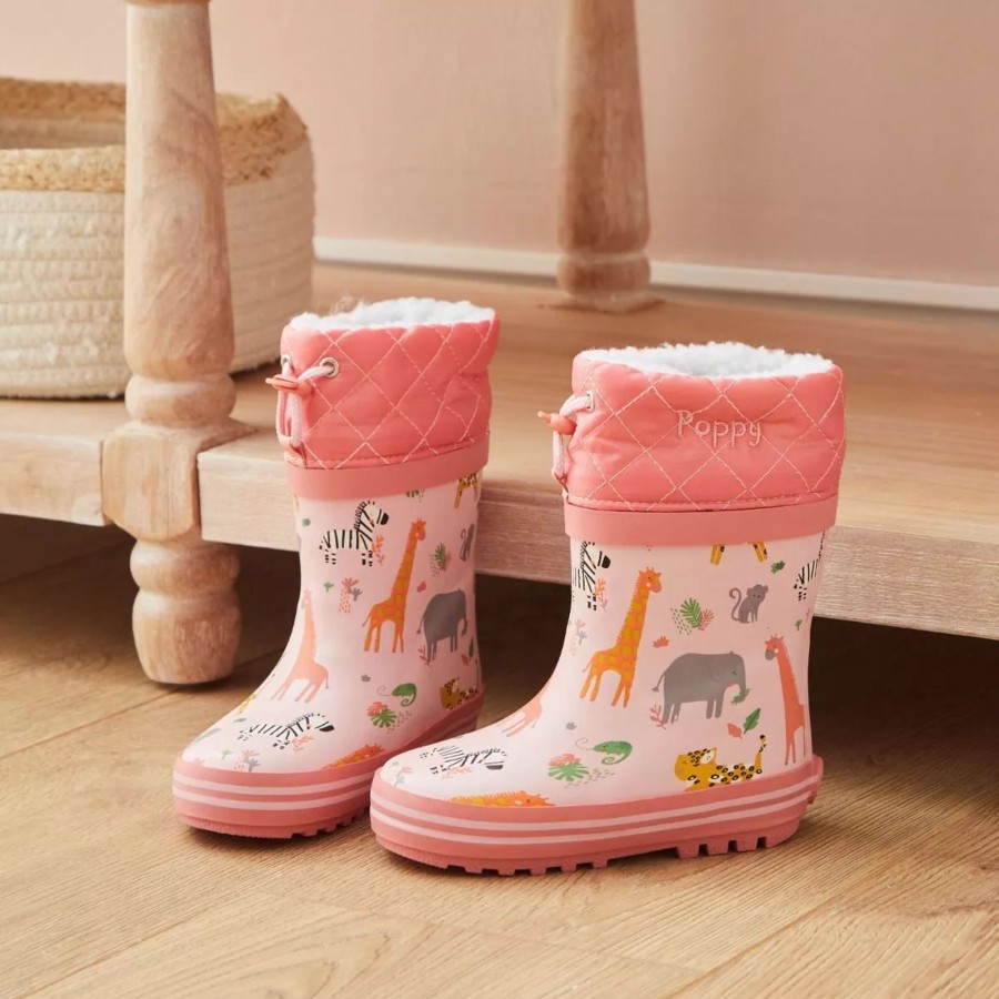 Kids (2-7Yrs) My 1st Years Kids Welly Boots | Personalised Pink Safari Print Welly Boots