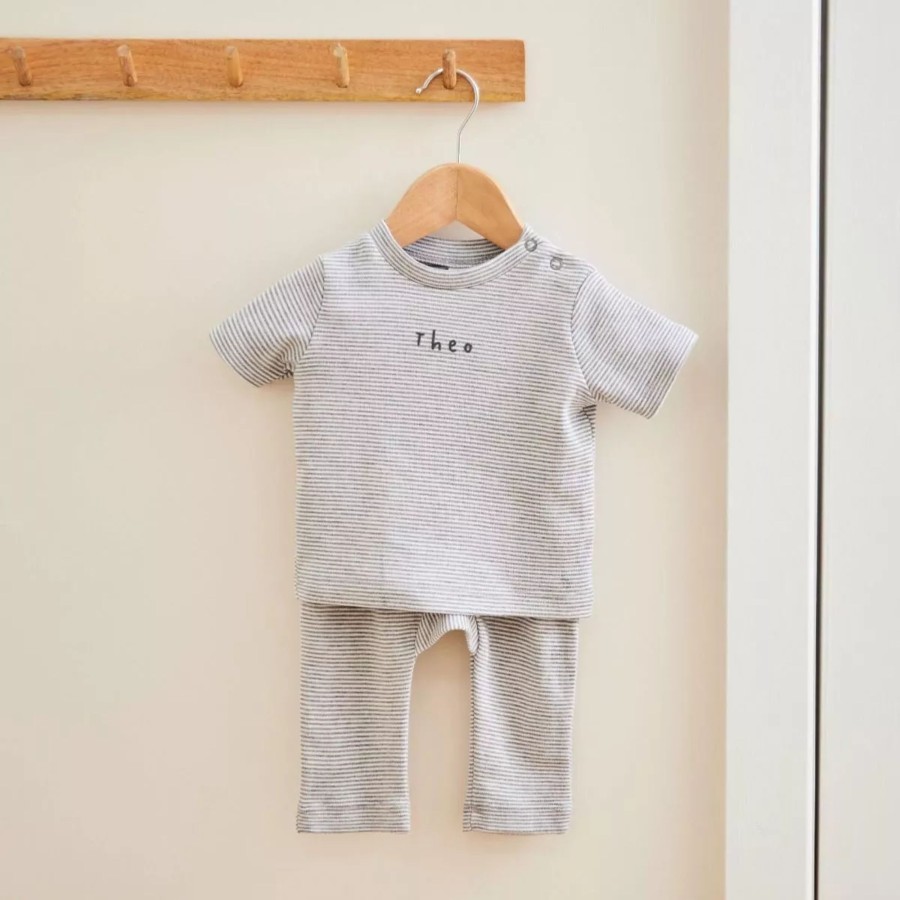 Baby (0-24 Mos) My 1st Years All Baby Clothing | Personalised Childrens Grey Striped T-Shirt And Legging Set