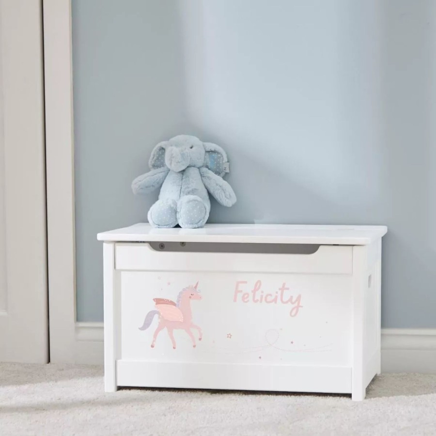 Furniture My 1st Years Toy Chests & Benches | Personalised White Unicorn Design Panelled Toy Box