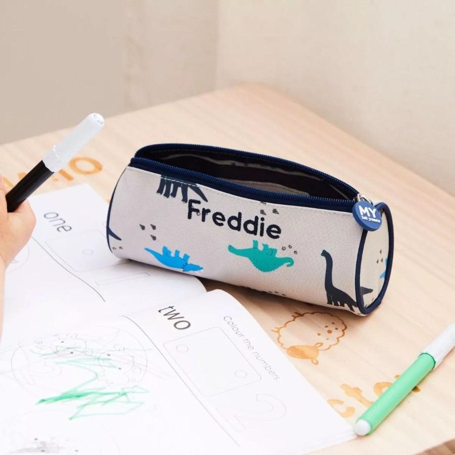 Kids (2-7Yrs) My 1st Years Kids Backpacks | Personalised Grey Dinosaur Pencil Case