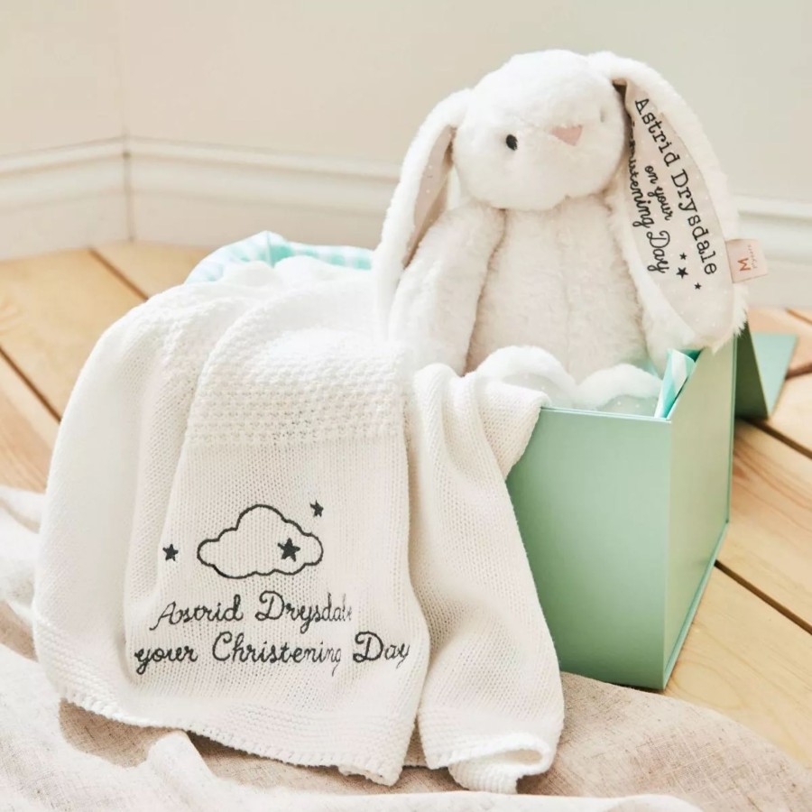 Baby (0-24 Mos) My 1st Years Baby Blankets & Comforters | Personalised White Bunny And Shawl Christening Gift Set