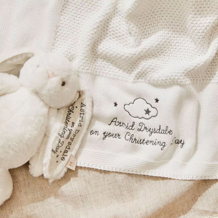 Baby (0-24 Mos) My 1st Years Baby Blankets & Comforters | Personalised White Bunny And Shawl Christening Gift Set