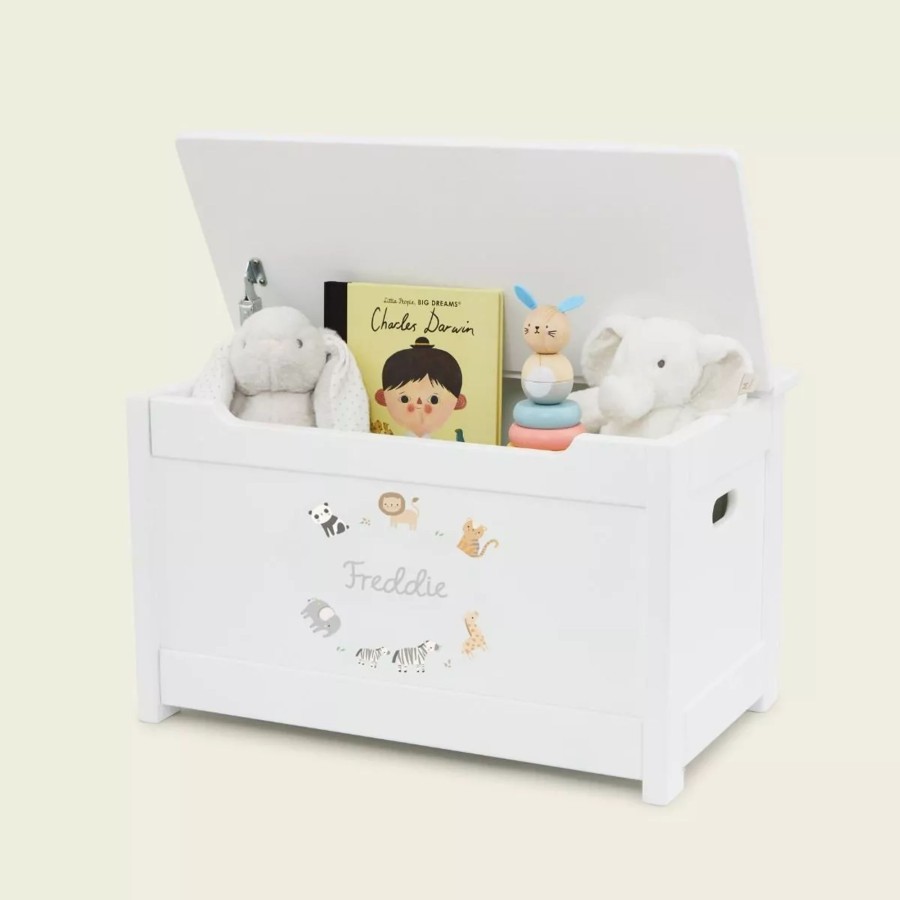 Toys & Books My 1st Years Toy Chests And Benches | Personalised Welcome To The World Safari Design White Toy Box