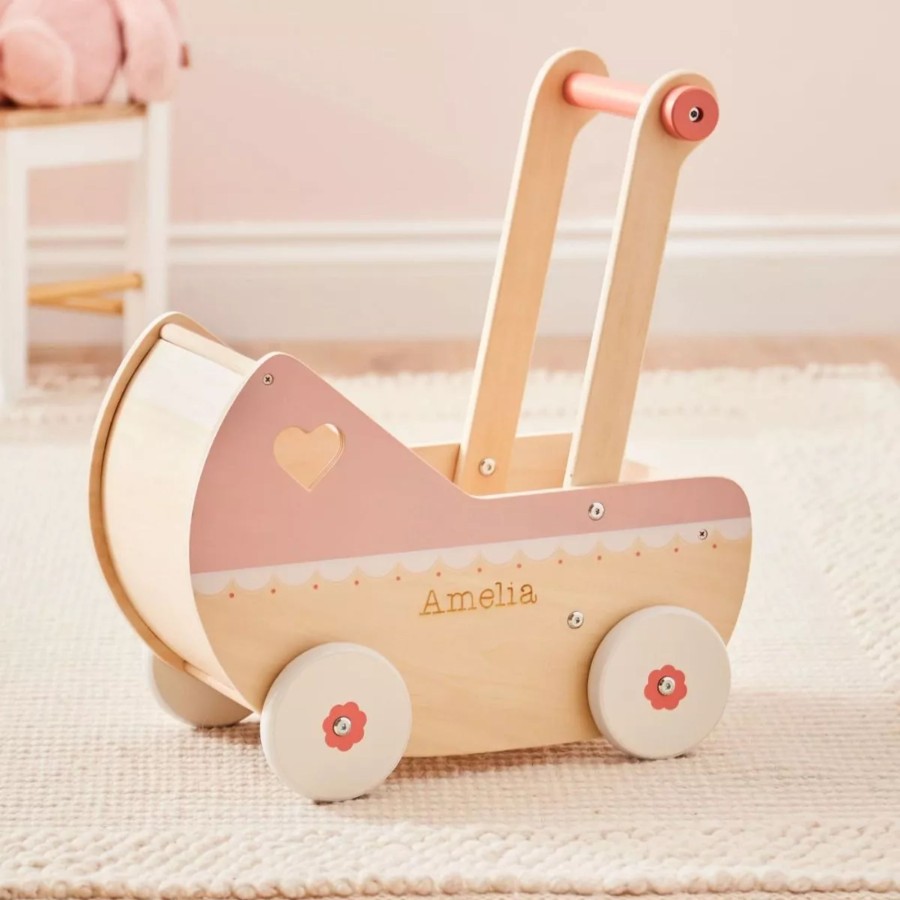 Toys & Books My 1st Years Dolls & Accessories | Personalised Pink Wooden Dolls Pram