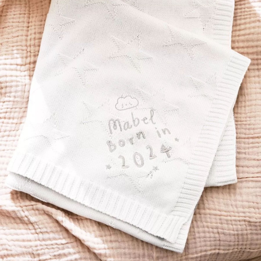 Baby (0-24 Mos) My 1st Years Swaddle Blankets | Personalised Born In 2024 Ivory Star Jacquard Blanket