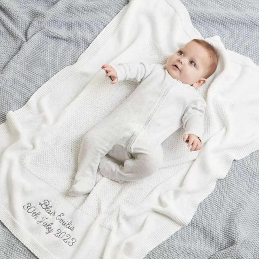 Baby (0-24 Mos) My 1st Years Baby Blankets & Comforters | Personalised Ivory Cotton Baby Shawl