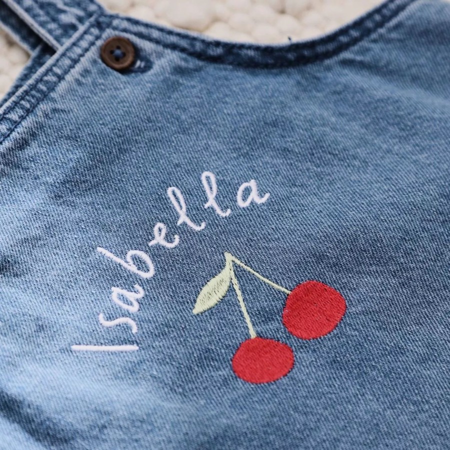 Kids (2-7Yrs) My 1st Years Kids Outfits | Personalised Cherry Short-Legged Denim Dungarees