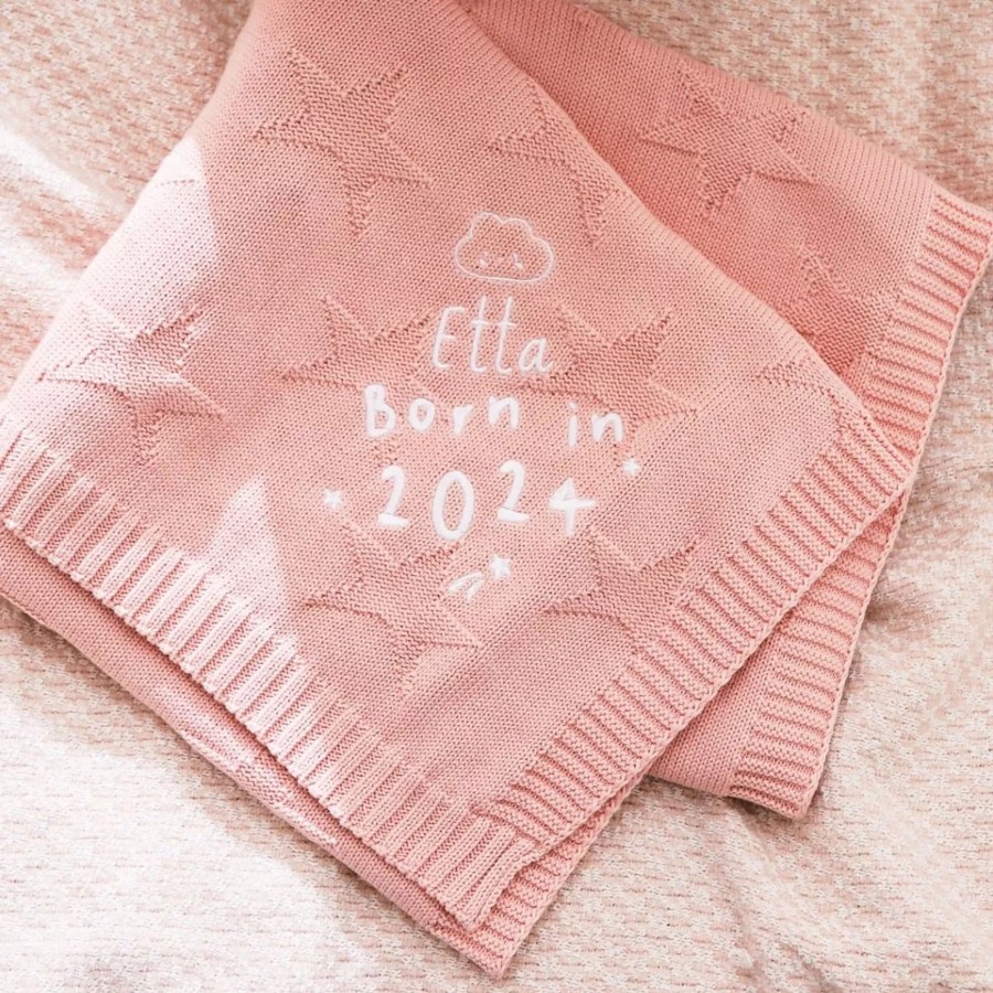 Baby (0-24 Mos) My 1st Years Swaddle Blankets | Personalised Born In 2024 Pink Star Jacquard Blanket