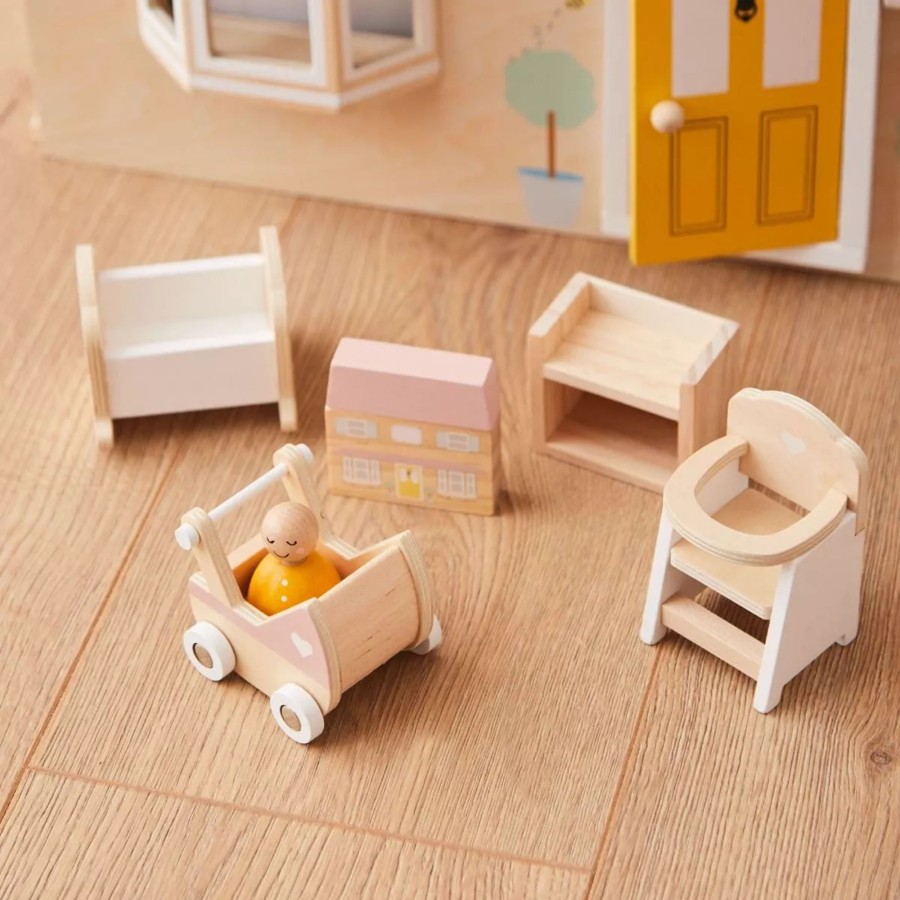 Toys & Books My 1st Years Doll House And Accessories | Wooden Doll'S House Nursery Furniture Set