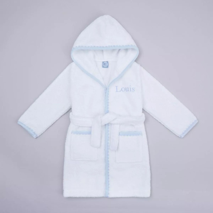 Kids (2-7Yrs) My 1st Years Kids Towels | Personalised Blue Picot Trim Dressing Gown