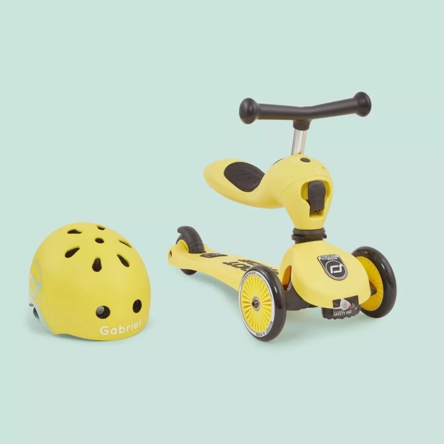 Toys & Books Scoot & Ride Scooters & Bikes | Personalised Scoot And Ride Yellow Highway Kick 1 Scooter & Helmet Gift Set