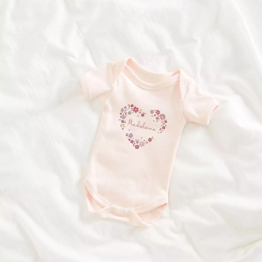 Baby (0-24 Mos) My 1st Years All Baby Clothing | Personalised Floral Heart Bodysuit