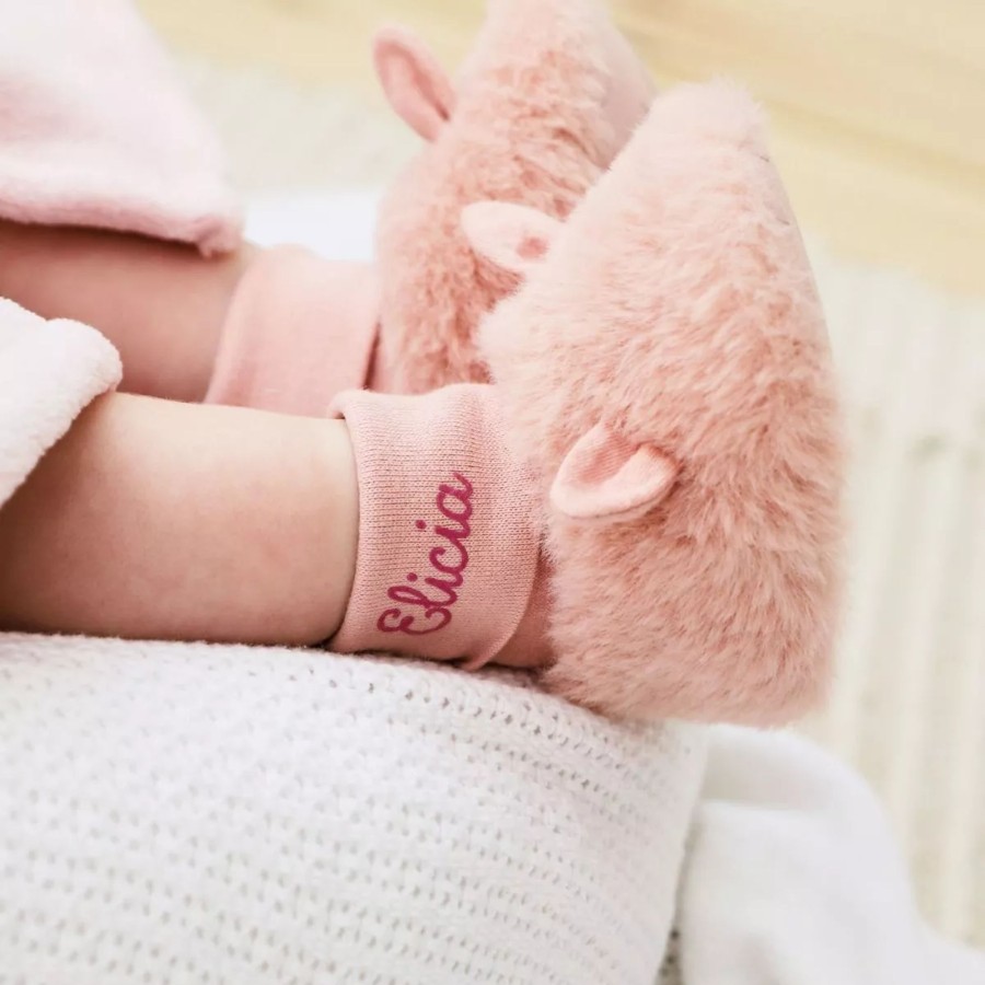 Baby (0-24 Mos) My 1st Years Baby Slippers & Booties | Personalised Pastel Pink Sock-Top Booties