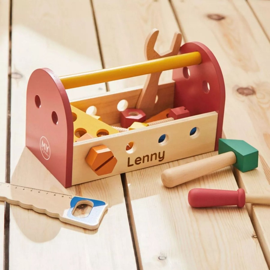 Toys & Books My 1st Years Role Play/Imaginative Play | Personalised Colourful Wooden Tool Box Toy