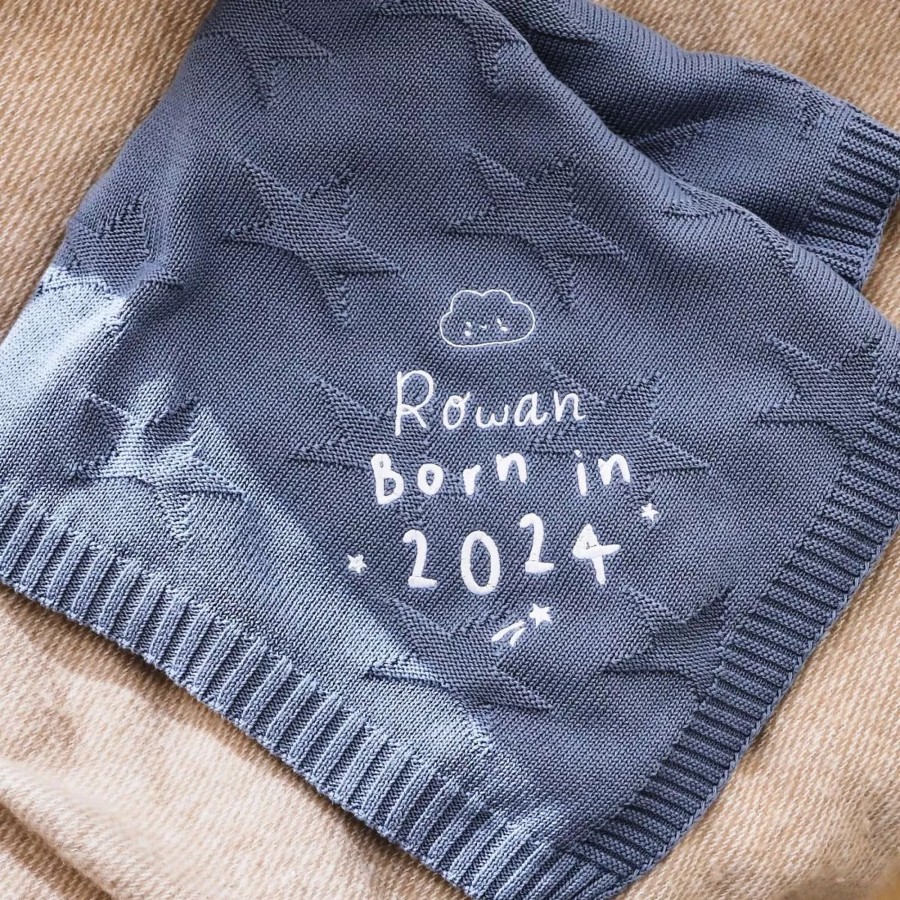 Baby (0-24 Mos) My 1st Years Swaddle Blankets | Personalised Born In 2024 Blue Star Jacquard Blanket