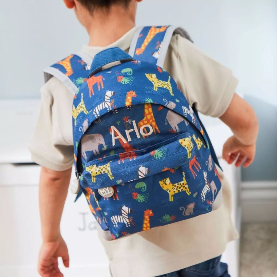 Baby (0-24 Mos) My 1st Years Baby Backpacks | Personalised Navy Safari Print Backpack