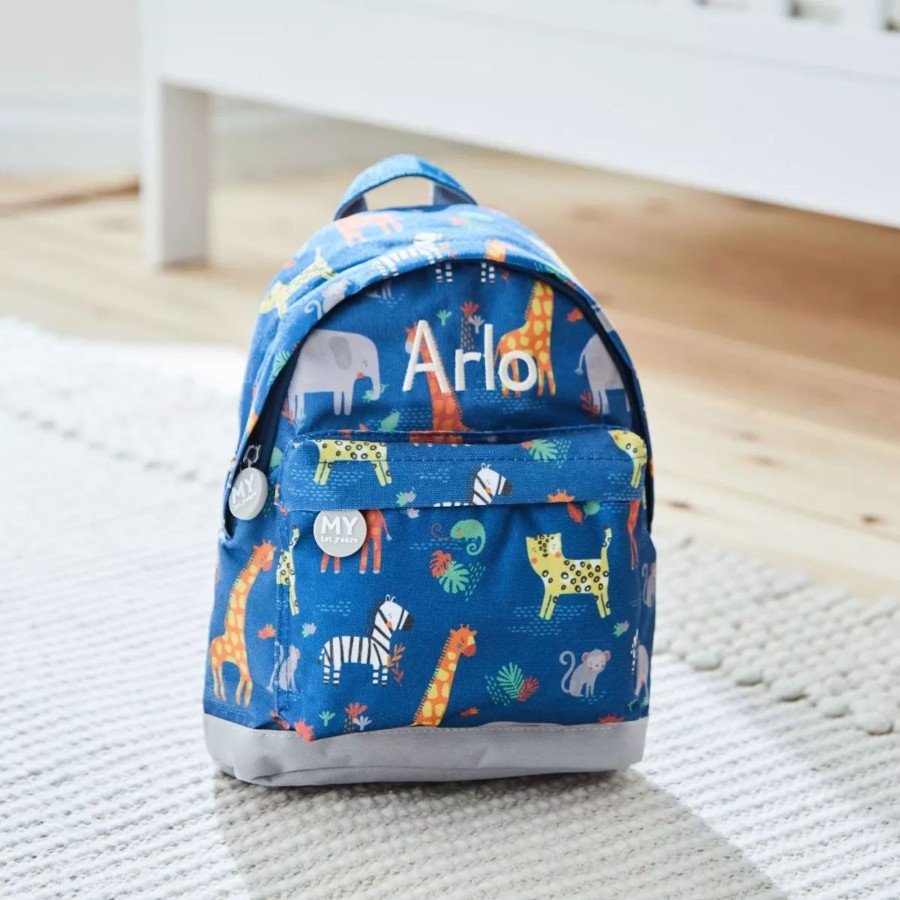 Baby (0-24 Mos) My 1st Years Baby Backpacks | Personalised Navy Safari Print Backpack