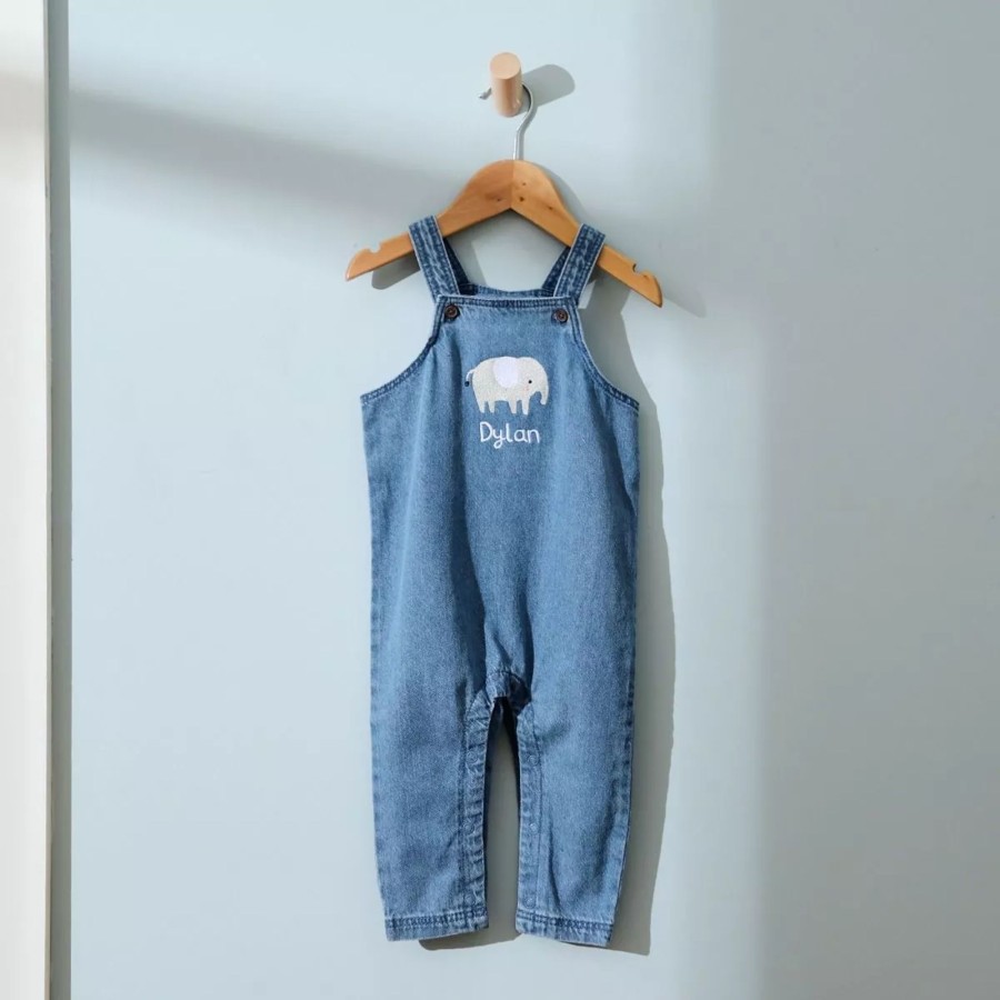 Kids (2-7Yrs) My 1st Years Kids Outfits | Personalised Elephant Design Denim Dungarees